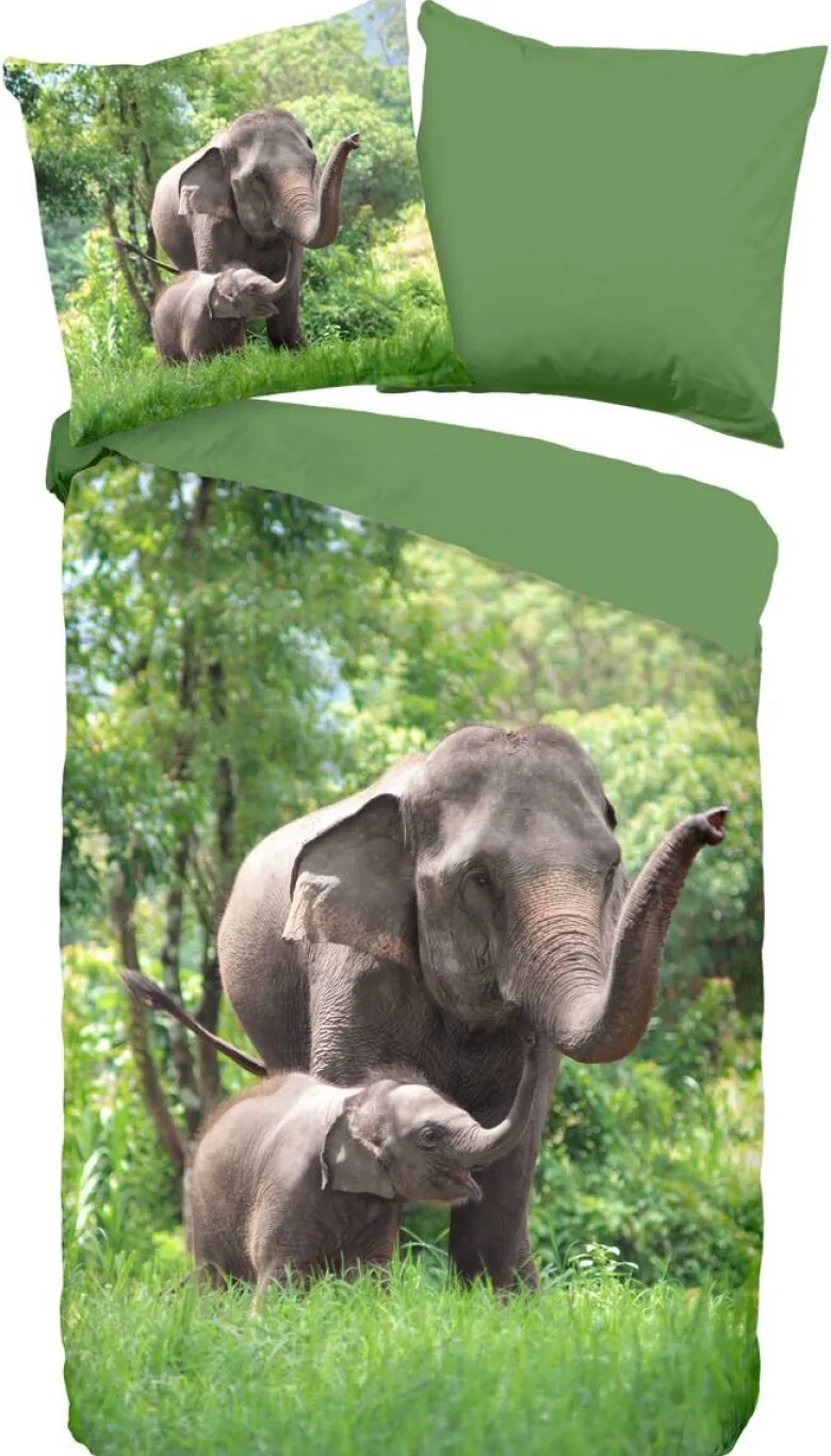 Baumwoll Bettwäsche Elephants grün Baumwolle B/L: ca. 135x200 cm