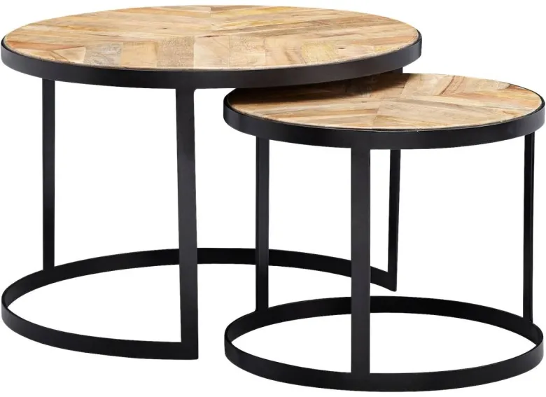 Beistelltisch 2er-Set. natur natur schwarz pulverbeschichtet Akazie MDF Eisen