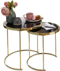 Beistelltisch 2er-Set schwarz gold lackiert Glas Metall