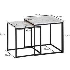 Beistelltisch 2er-Set. weiß Marmor Optik schwarz pulverbeschichtet MDF Stahl