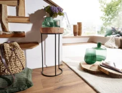 Beistelltisch natur schwarz Akazie Metall B/H/T: ca. 28x55x28 cm