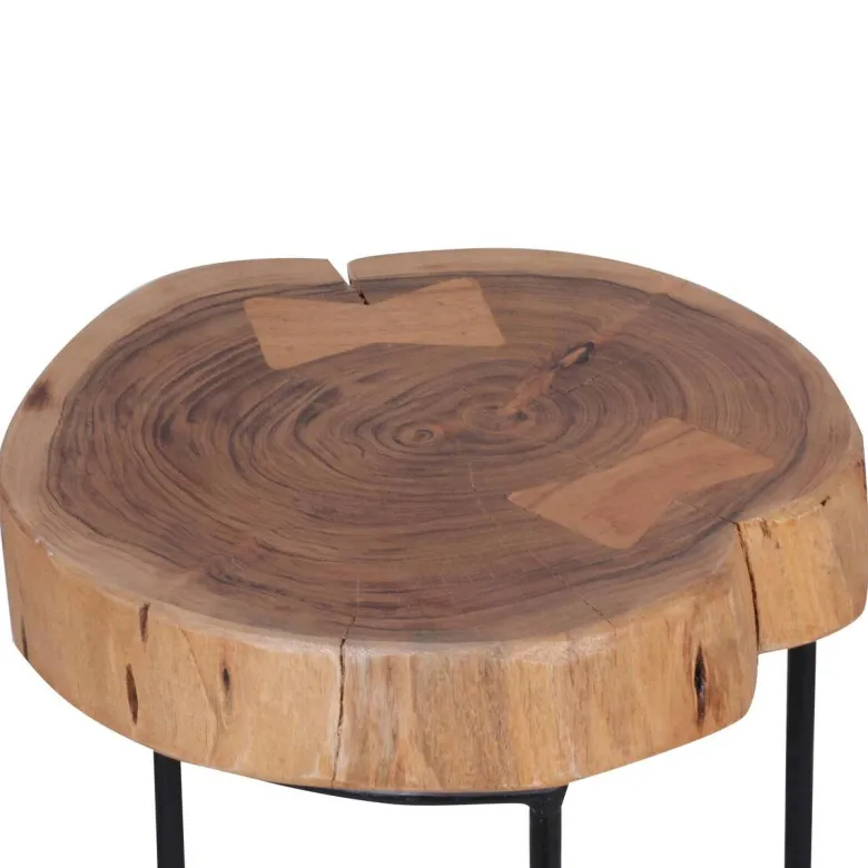 Beistelltisch natur schwarz Akazie Metall B/H/T: ca. 28x55x28 cm