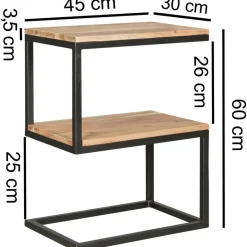 Beistelltisch natur schwarz pulverbeschichtet Akazie Metall B/H/T: ca. 45x60x30 cm