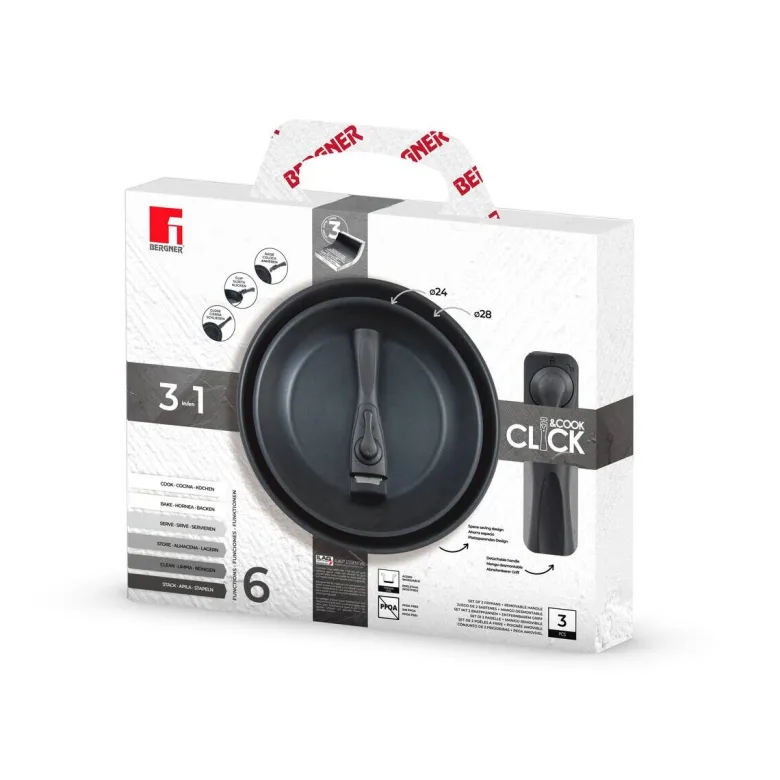 BERGNER Pfannenset CLICK & COOK schwarz Edelstahl 3 tlg.