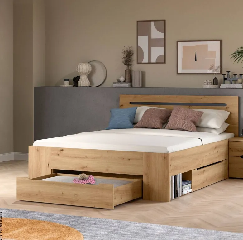 Bett CANU basaltgrau Artisan Nachbildung