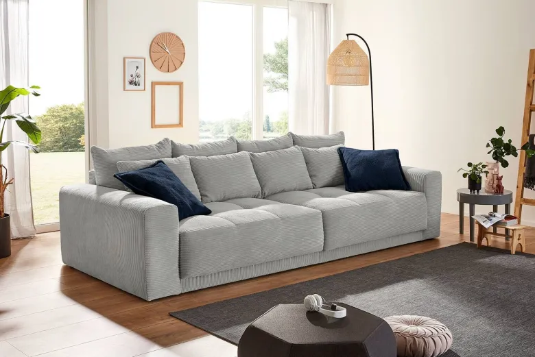 Big Sofa hellgrau Microfaser B/H/T: ca. 298x80x135 cm