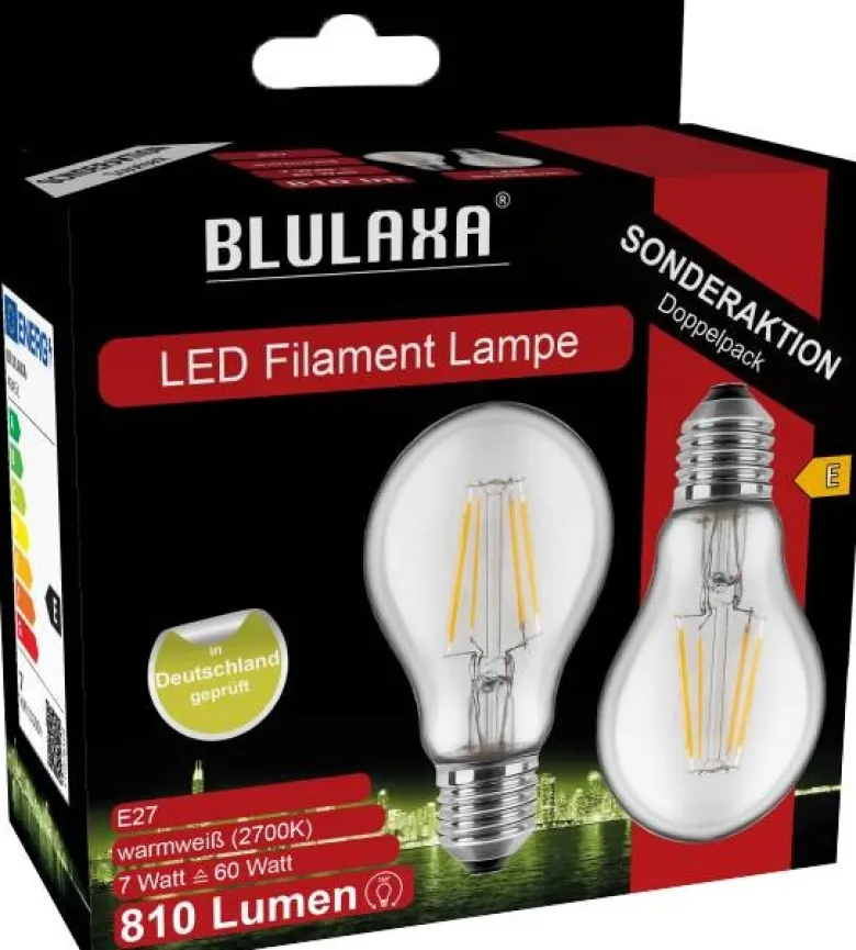 Blulaxa LED-Leuchtmittel Filamentlampe 48451 2er Pack E27