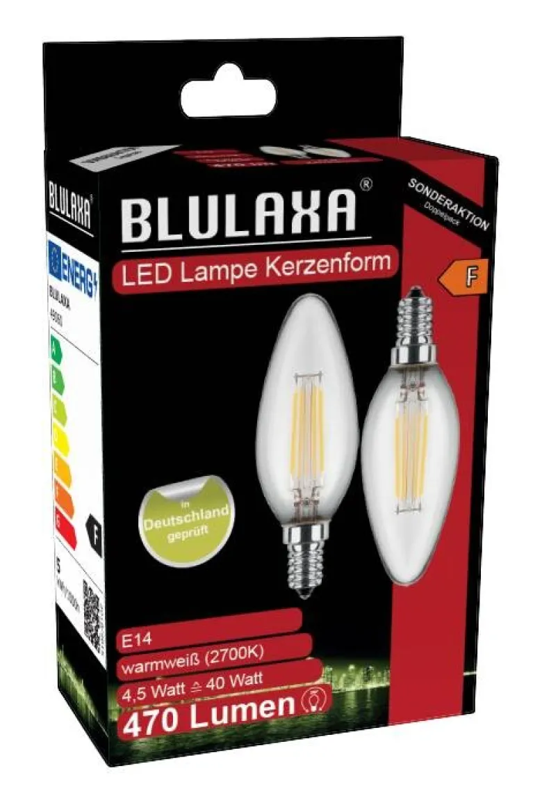 Blulaxa LED-Leuchtmittel Kerzenlampe Filamentlampe 49060 2er Pack E14