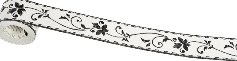 Borte Floral schwarz weiß B/L: ca. 5,3x500 cm