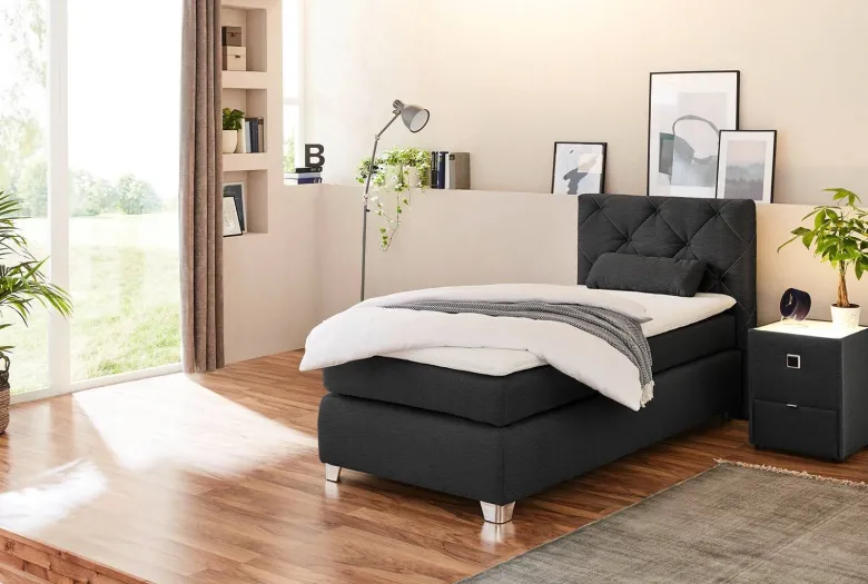 Boxspringbett schwarz Flachgewebe Liegefläche B/L: ca. 90x200 cm
