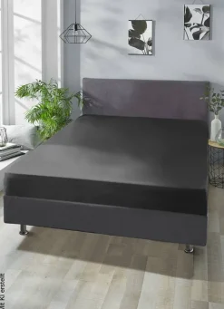 Boxspring Spannbetttuch anthrazit Baumwolle B/L: ca. 140x200 cm