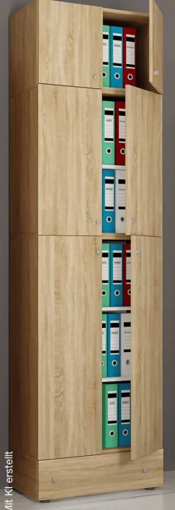 Büroschrank Lona Eiche Sonoma Nachbildung weiß B/H/T: ca. 70x240x39 cm