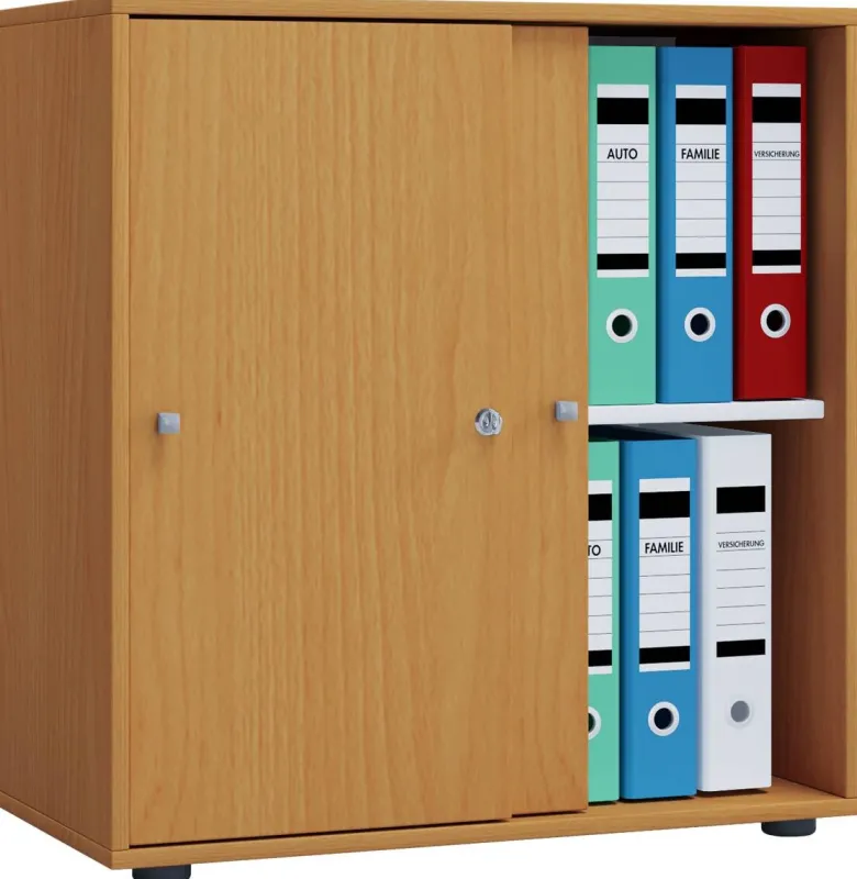 Büroschrank Lona L mit Schiebetüren buche Nachbildung weiß B/H/T: ca. 70x74x37 cm