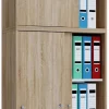 Büroschrank Lona XXL mit Schiebetüren Eiche Sonoma Nachbildung weiß B/H/T: ca. 70x184x37 cm