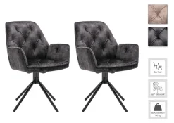 byLIVING Sessel SARINA 2er-Set anthrazit Vintage Samt Metall B/H/T: ca. 59,5x89x62 cm