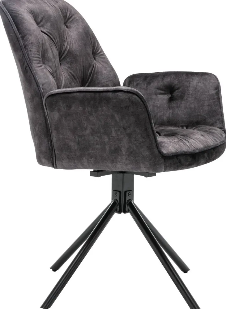 byLIVING Sessel SARINA 2er-Set anthrazit Vintage Samt Metall B/H/T: ca. 59,5x89x62 cm