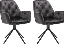 byLIVING Sessel SARINA 2er-Set anthrazit Vintage Samt Metall B/H/T: ca. 59,5x89x62 cm