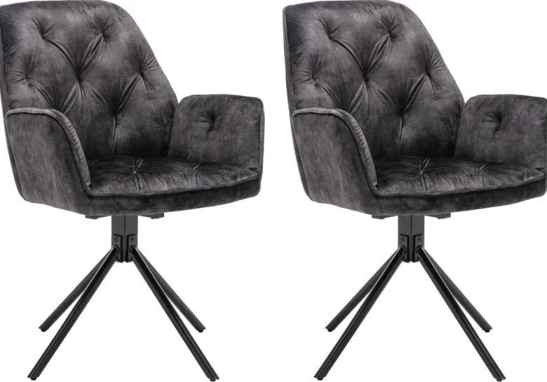byLIVING Sessel SARINA 2er-Set anthrazit Vintage Samt Metall B/H/T: ca. 59,5x89x62 cm