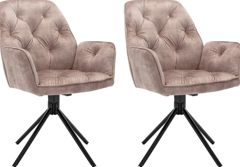 byLIVING Sessel SARINA 2er-Set beige Vintage Samt Metall B/H/T: ca. 59,5x89x62 cm