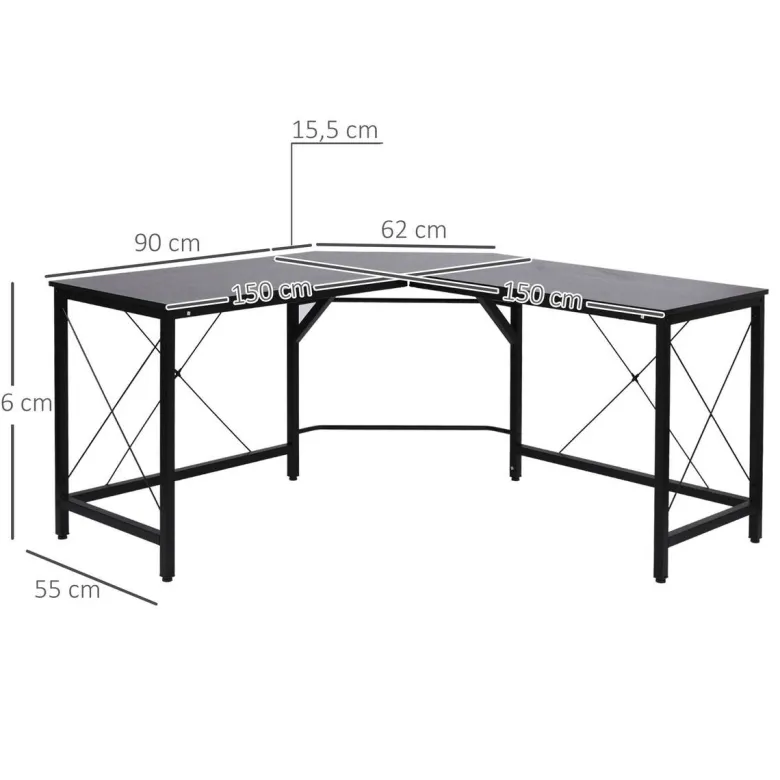 Computertisch 836-122BK schwarz B/H/L: ca. 150x76x150 cm