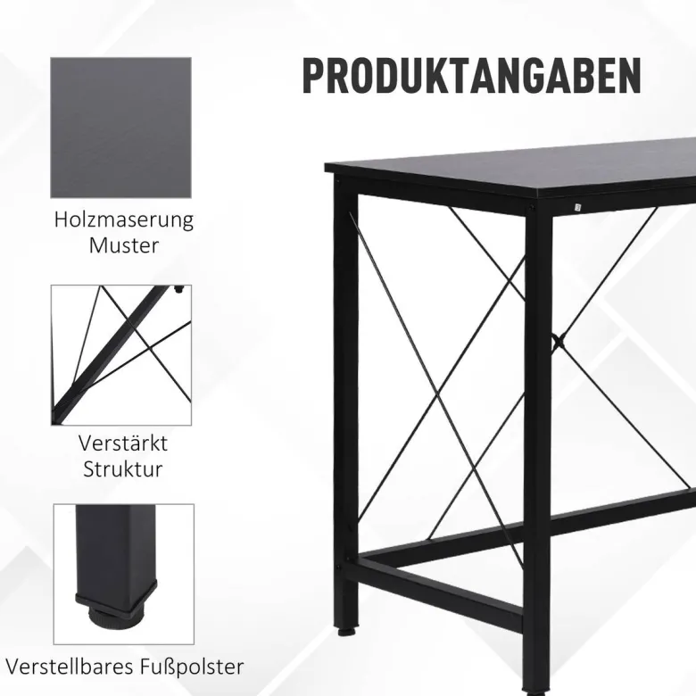 Computertisch 836-122BK schwarz B/H/L: ca. 150x76x150 cm