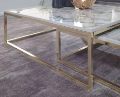 Couchtisch 2er-Set. weiß Marmor Optik gold lackiert
