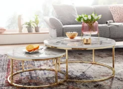 Couchtisch 2er-Set weiß Marmor Optik gold lackiert
