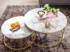 Couchtisch 2er-Set weiß Marmor Optik gold lackiert
