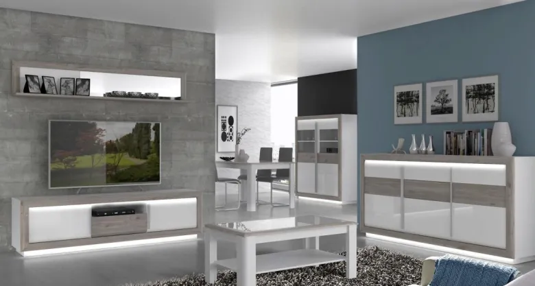 Couchtisch weiß Hochglanz Eiche Nelson Nachbildung B/H/T: ca. 110x45x60 cm