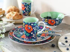 CreaTable Kombiservice Folklore blau Steinzeug 16 tlg.
