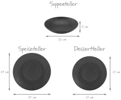 CreaTable Teller-Set Lava Stone schwarz Steinzeug