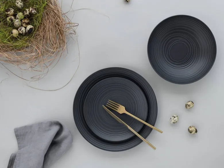 CreaTable Teller-Set Lava Stone schwarz Steinzeug