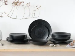 CreaTable Teller-Set Lava Stone schwarz Steinzeug
