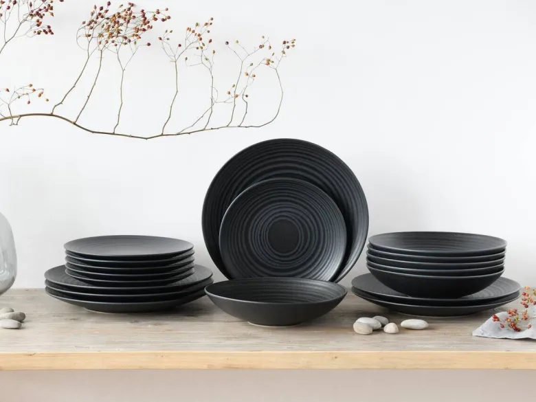 CreaTable Teller-Set Lava Stone schwarz Steinzeug