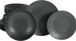 CreaTable Teller-Set Lava Stone schwarz Steinzeug