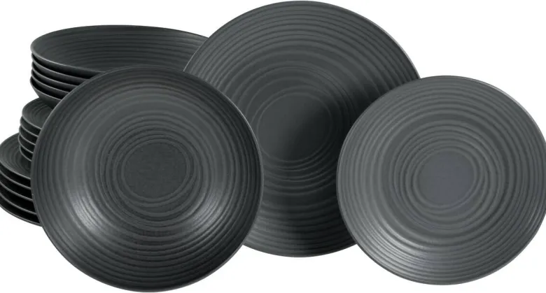 CreaTable Teller-Set Lava Stone schwarz Steinzeug