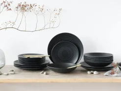 CreaTable Teller-Set Lava Stone schwarz Steinzeug