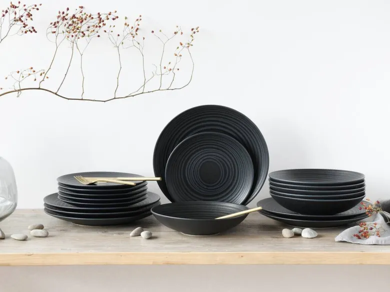 CreaTable Teller-Set Lava Stone schwarz Steinzeug