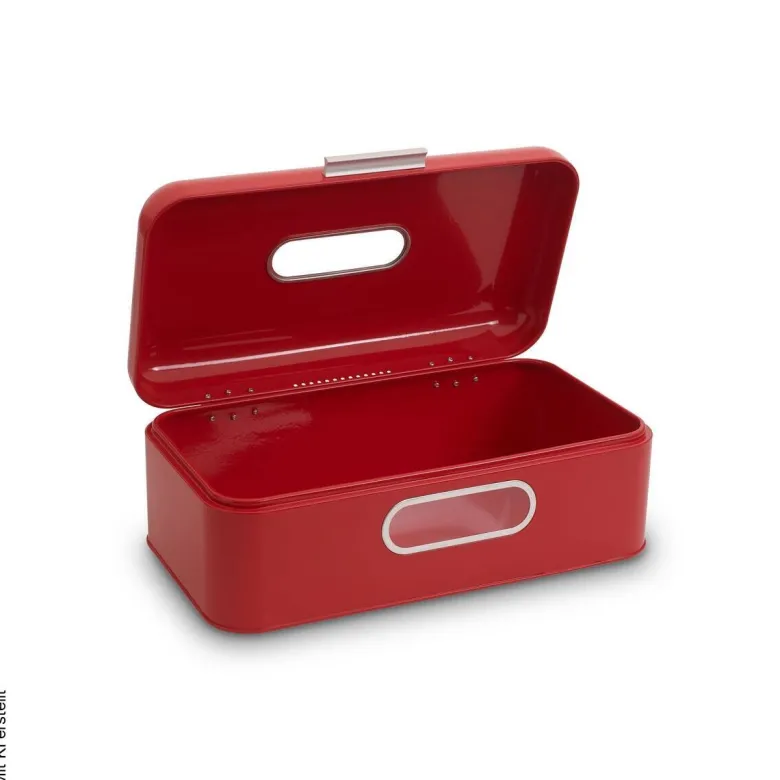 ECHTWERK Brotkasten Retro rot Metall B/H/L: ca. 23,8x17x42,5 cm