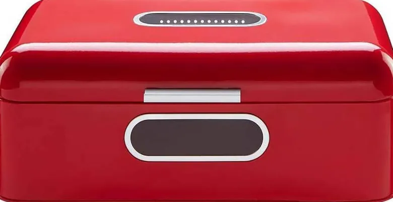 ECHTWERK Brotkasten Retro rot Metall B/H/L: ca. 23,8x17x42,5 cm