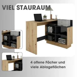 Eckschreibtisch BERNI Eiche Graphit B/H/T: ca. 102x77,5x80 cm