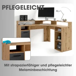 Eckschreibtisch FOX Eiche anthrazit B/H/T: ca. 139x90,8x139 cm