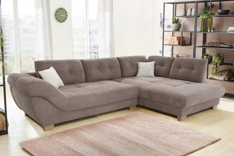 Ecksofa beige Microfaser B/H/T: ca. 346x90x221 cm