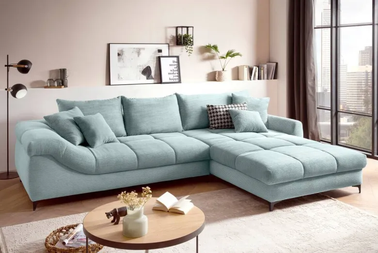 Ecksofa blaugrau Microfaser B/H/T: ca. 332x96x227 cm