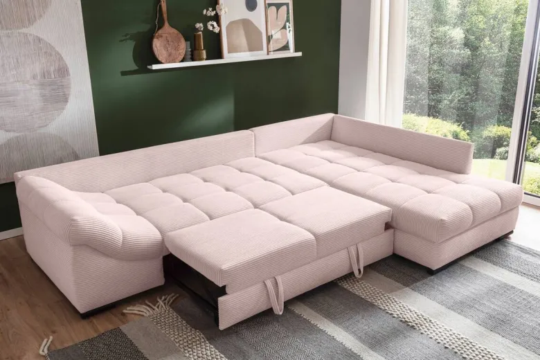 Ecksofa mit Bettfunktion altrosa Microfaser B/H/T: ca. 303x88x202 cm