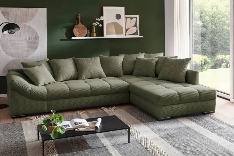 Ecksofa mit Bettfunktion grün Microfaser B/H/T: ca. 303x88x202 cm