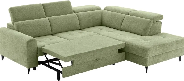 Ecksofa mit Bettfunktion hellgrün Flachgewebe B/H/T: ca. 258x96x221 cm