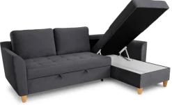 Ecksofa mit Bettfunktion und Bettkasten dunkelgrau Microfaser B/H/T: ca. 231x86x150 cm