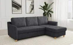 Ecksofa mit Bettfunktion und Bettkasten dunkelgrau Microfaser B/H/T: ca. 231x86x150 cm