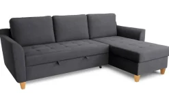 Ecksofa mit Bettfunktion und Bettkasten dunkelgrau Microfaser B/H/T: ca. 231x86x150 cm